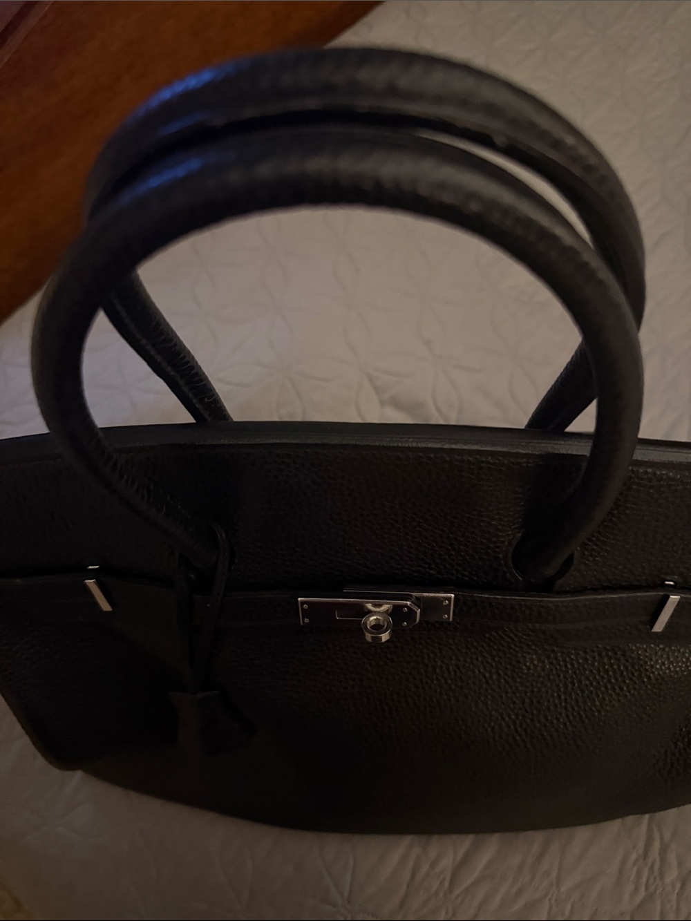 Black Leather woman Tote Bag with Silver Hardware - Picture 7 of 14